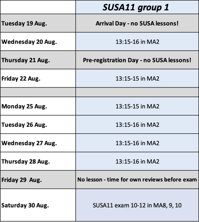 Group 1 schedule