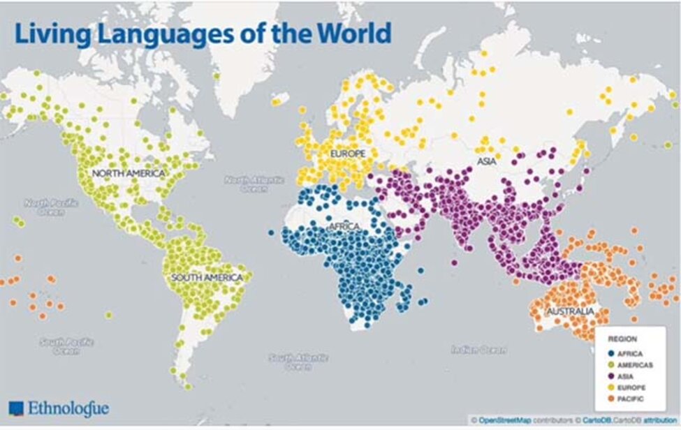 En världskarta som visa alla världens språk.