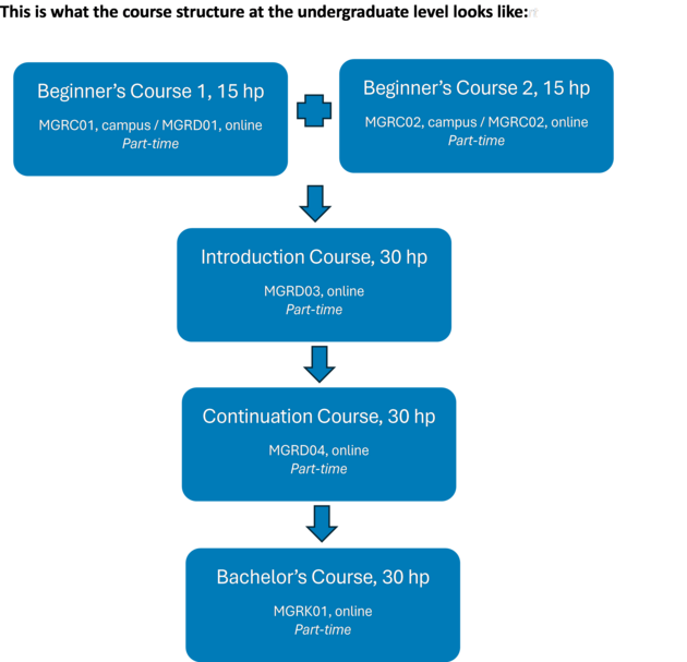At the beginner’s level, you can combine part-time online studies with part-time campus studies to create a full-time study program in the subject. For the autumn semester, you can apply for MGRD01 (15 ECTS) online and MGRC02 (15 ECTS) on campus, and for the spring semester, MGRC01 (15 ECTS) on campus and MGRD02 (15 ECTS) online. After completing Beginner’s Courses 1 and 2, you can take the Introduction Course MGRD03, the Continuation Course MGRD04, and the Bachelor’s Course MGRK01, all of which are offered as part-time studies over one year. Together, these courses form the undergraduate education in Modern Greek. 