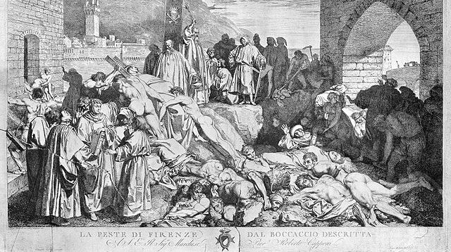 Målning: Pesten i Florens 1348, såsom den beskrivs i Boccaccios Decameron