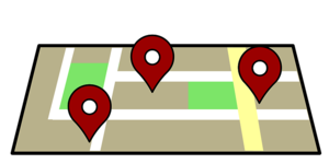 Illustration of a map with red dots. 