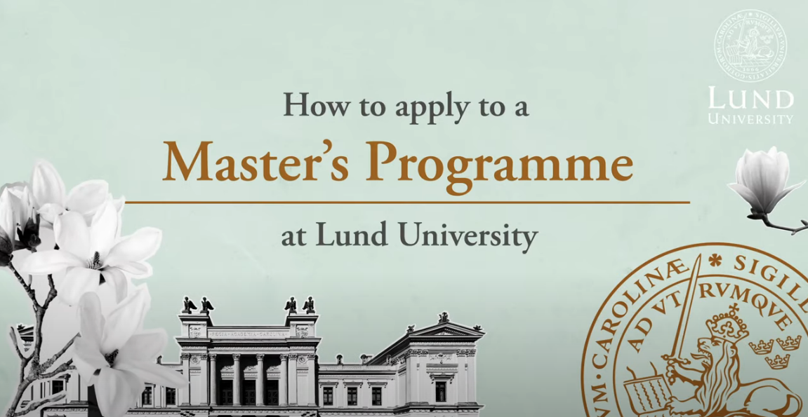 The Lund University building and logo and magnolia